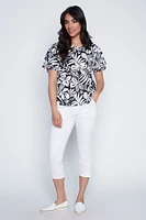Printed linen blend top