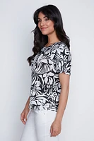 Printed linen blend top