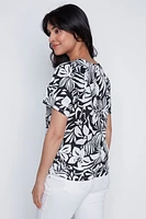 Printed linen blend top