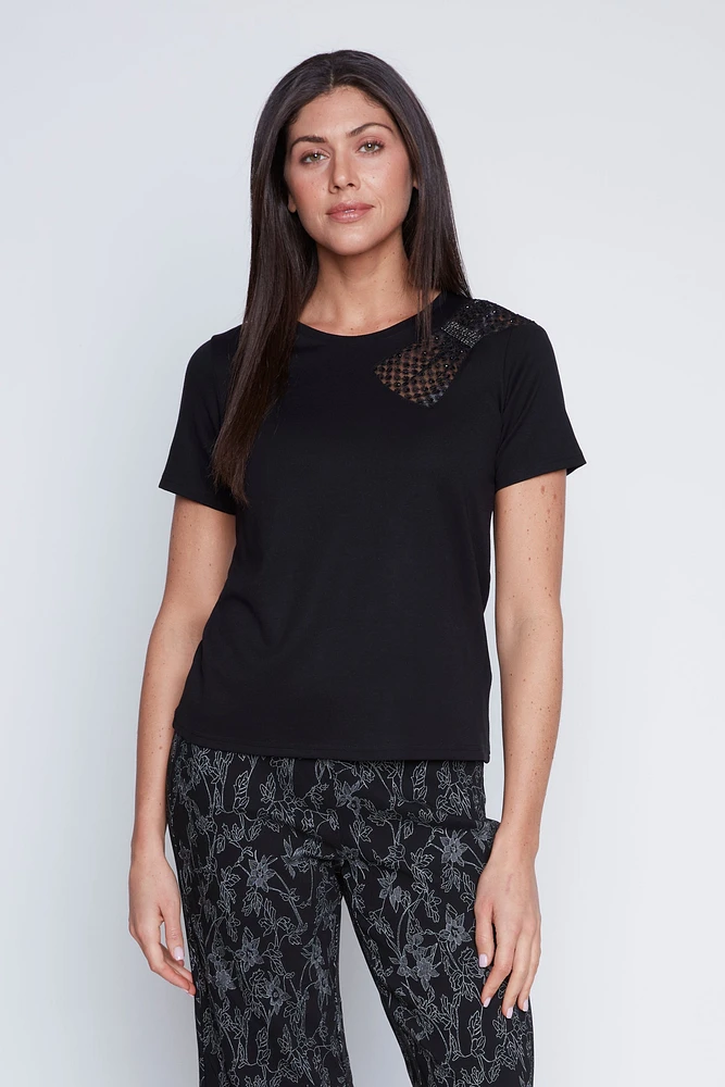 Lace and rhinestone bow t-shirt