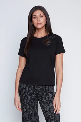 Lace and rhinestone bow t-shirt