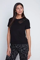 Lace and rhinestone bow t-shirt