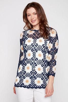 Le pull patchwork fleuri au crochet
