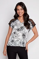 Burnout lace trim floral t-shirt