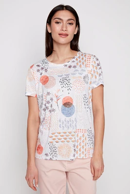 Le t-shirt dévoré à imprimé abstrait