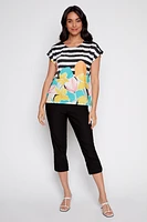 Crochet trim floral border t-shirt