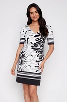 Abstract print border knit dress