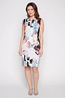Newspaper design knit dress