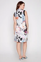 Newspaper design knit dress