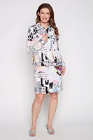 Newspaper design knit dress
