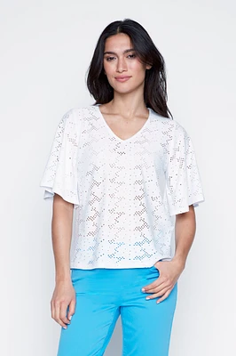 Flutter sleeve eyelet top