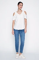 Cold shoulder eyelet top