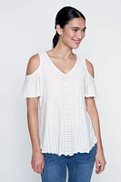 Cold shoulder eyelet top