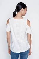 Cold shoulder eyelet top