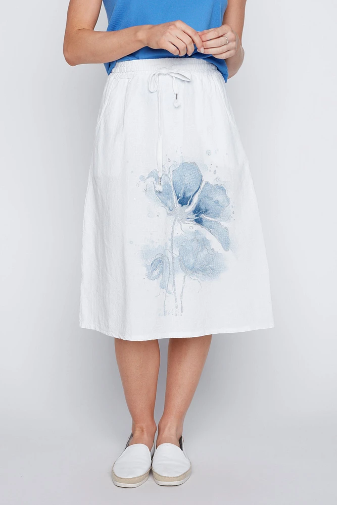 La jupe en mélange de coton et lin à imprimé fleuri