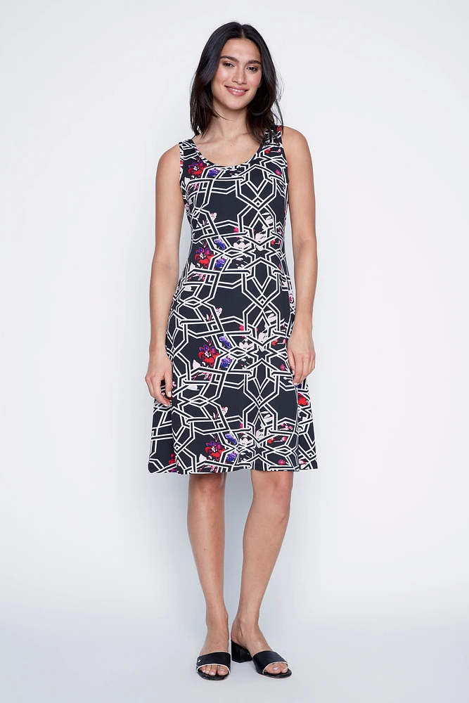 Abstract floral print sun dress