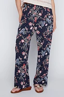 Floral and dot puff print wide leg pant
