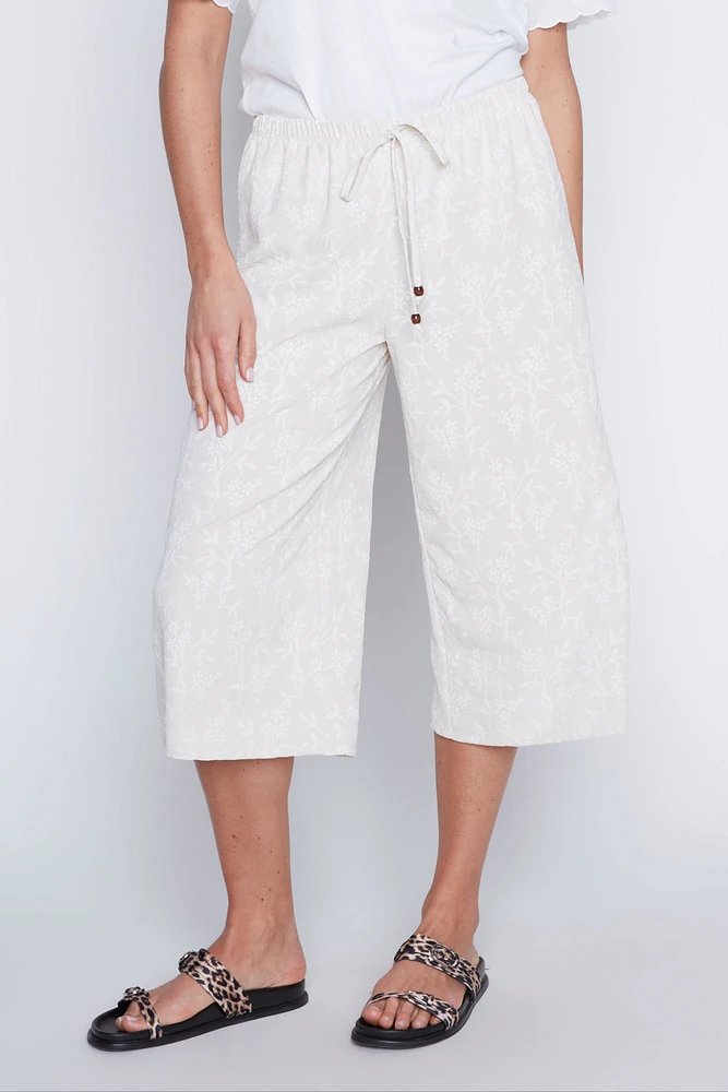 Wide leg floral puff capri