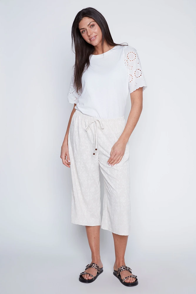 Wide leg floral puff capri