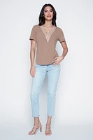 Solid crochet neck top