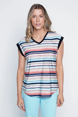 V-neck multi stripe t-shirt