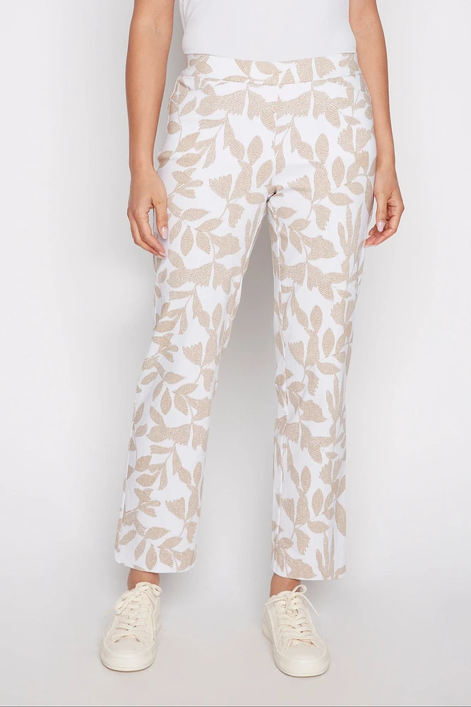 Straight leg leaf print pant