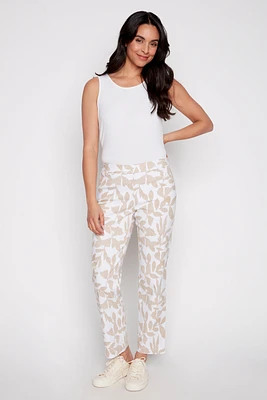 Straight leg leaf print pant