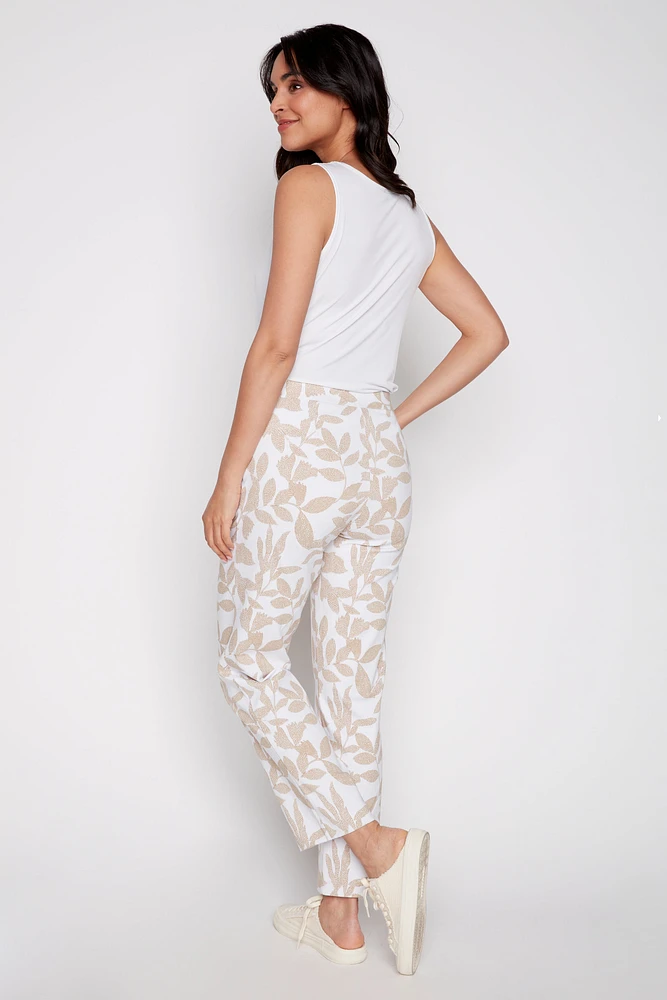 Straight leg leaf print pant