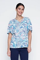 Bell sleeve shell print top