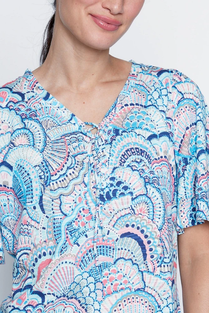 Bell sleeve shell print top