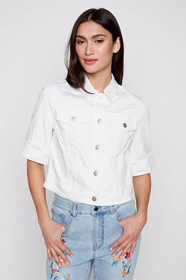 Elbow sleeve white denim jacket
