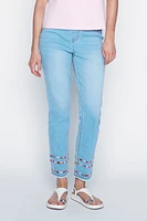Audrey slim leg embroidered hem jean