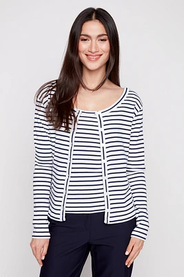 Le cardigan côtelé à rayures