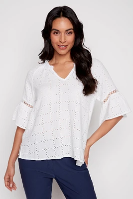 Cotton gauze eyelet top