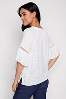 Cotton gauze eyelet top