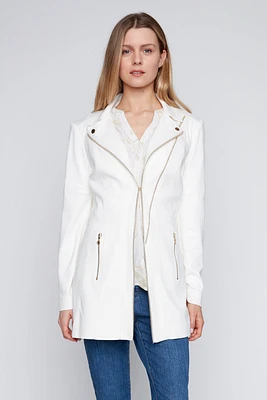 Le blazer long en similicuir avec bordure zippée