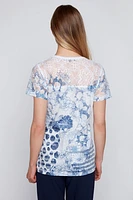 Dot lace print burnout t-shirt