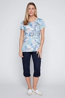 Newspaper floral print burnout t-shirt