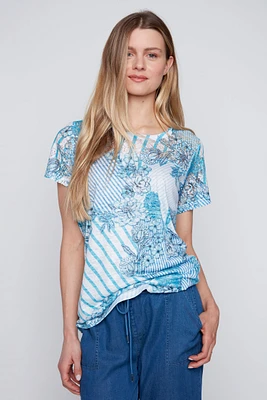 Le t-shirt à imprimé floral dentelle dévorée