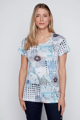 Floral print burnout t-shirt