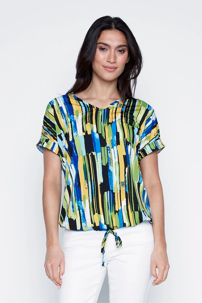 Drawstring detail print top