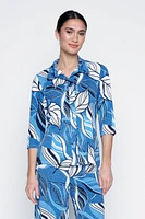 Leaf print knit blouse