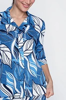 Leaf print knit blouse