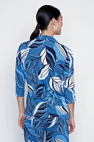 Leaf print knit blouse