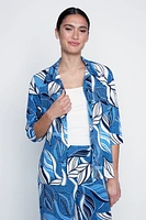 Leaf print knit blouse