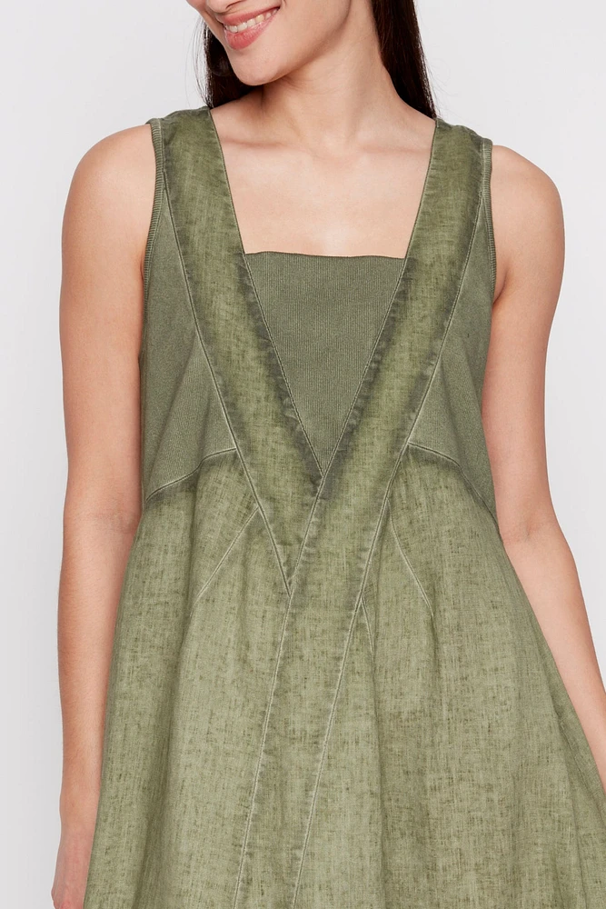 Rib combo linen dress