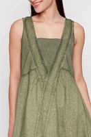 Rib combo linen dress