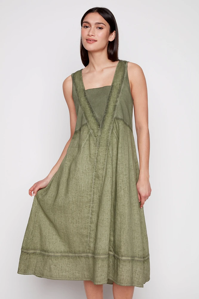 Rib combo linen dress