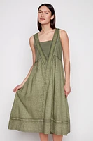 Rib combo linen dress