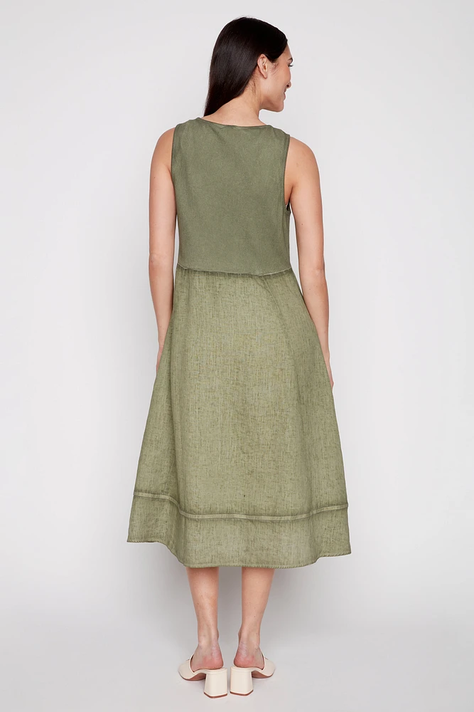 Rib combo linen dress